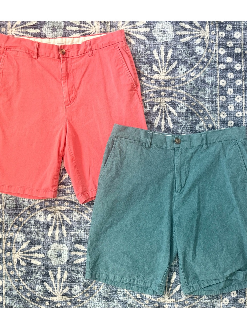 Old Navy Coral and Teal Cotton Ultimate Slim Shorts - Pair of 2